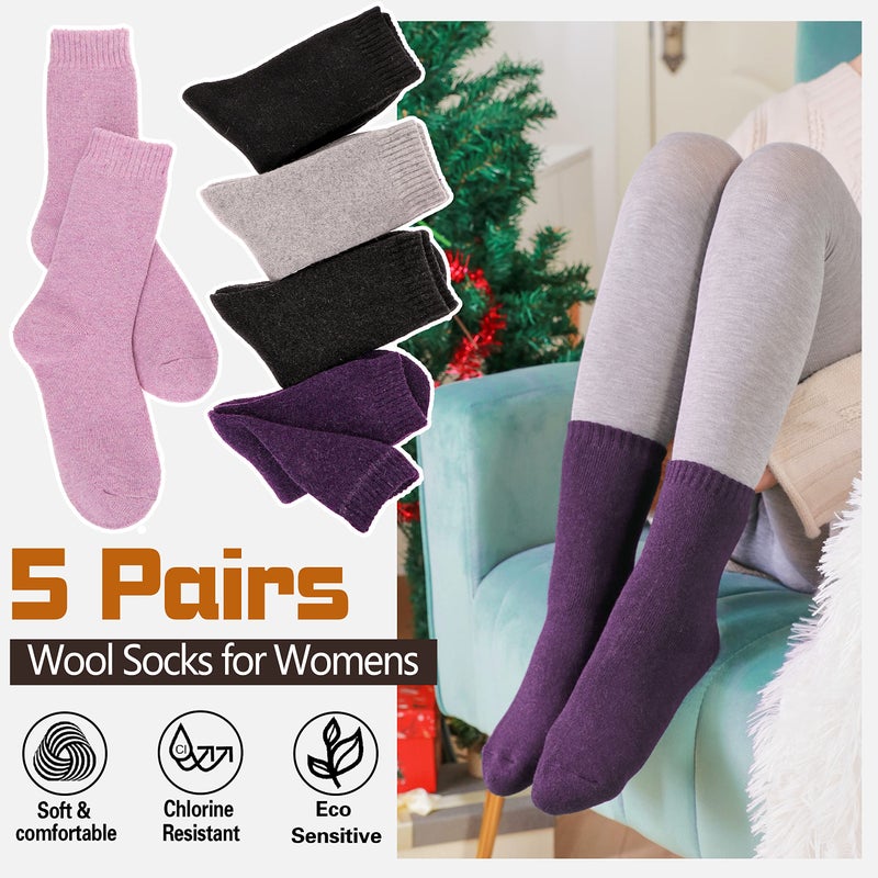 Sandsuced Wool Warm Socks for Women Winter Hiking Thick Boot Thermal Cozy Crew Work Soft Ladies Socks 5 Packï¼ˆSolid Color Pinkï¼‰ - Image 2